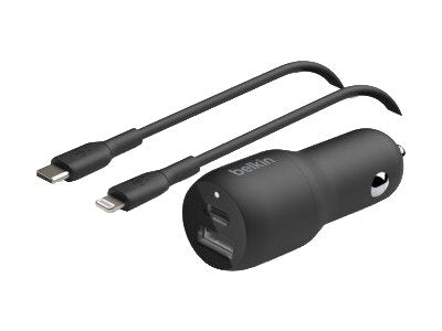 Belkin BoostCharge Dual Car Charger - Car power adapter - 37 Watt - PD 3.0 - 2 output connectors (USB, 24 pin USB-C)