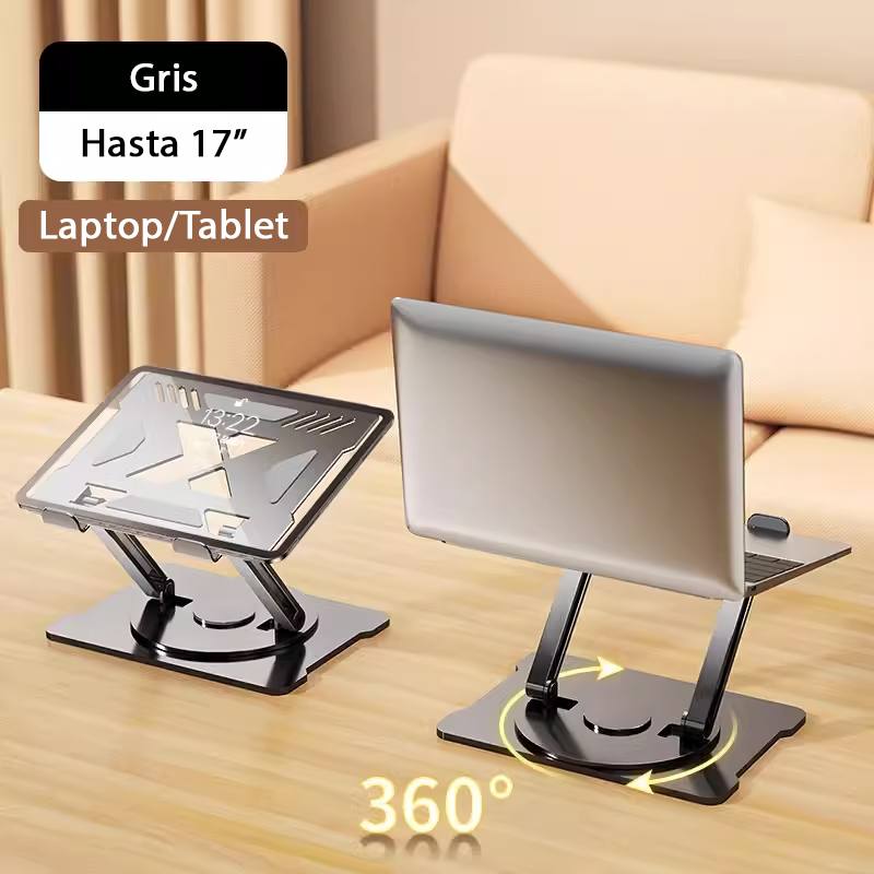 Base AIXPI ZJ24, para laptops y tablets de hasta 17", giro de 360°, Gris