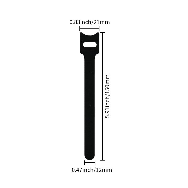 Correa de velcro tipo T para organizar cables, 12 x 150mm, 0.7 g, color negro