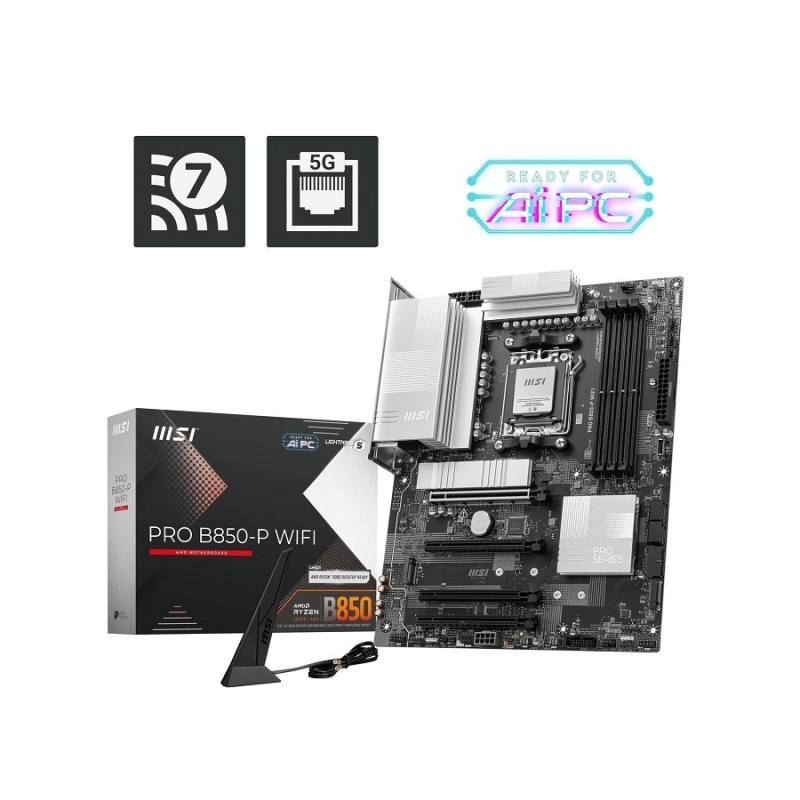 Tarjeta Madre MSI PRO B850-P WIFI, AMD AM5 R9, DDR5 8200MHz, PCIe 5.0, M.2, HDMI, LAN 5G, ATX