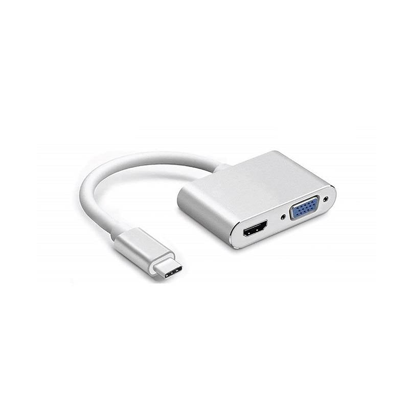 Adaptador Múltiple AON 2 en 1, USB tipo C a VGA y HDMI