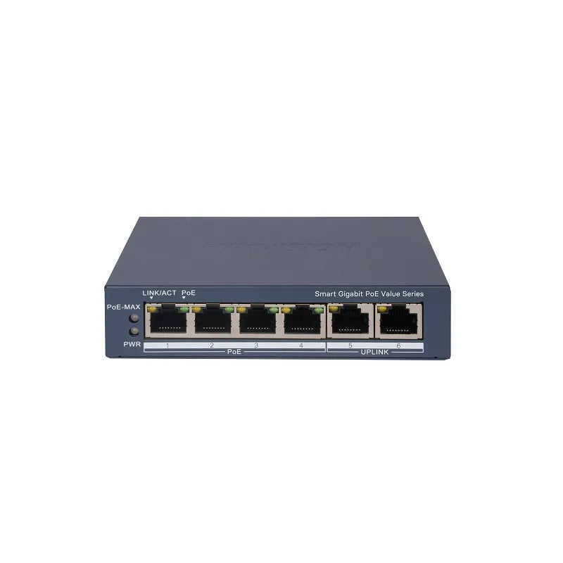 Switch Hikvision DS-3E1506P-EI/M, de 4 Puertos Gigabit PoE + 2 puertos Gigabit RJ45, 45W