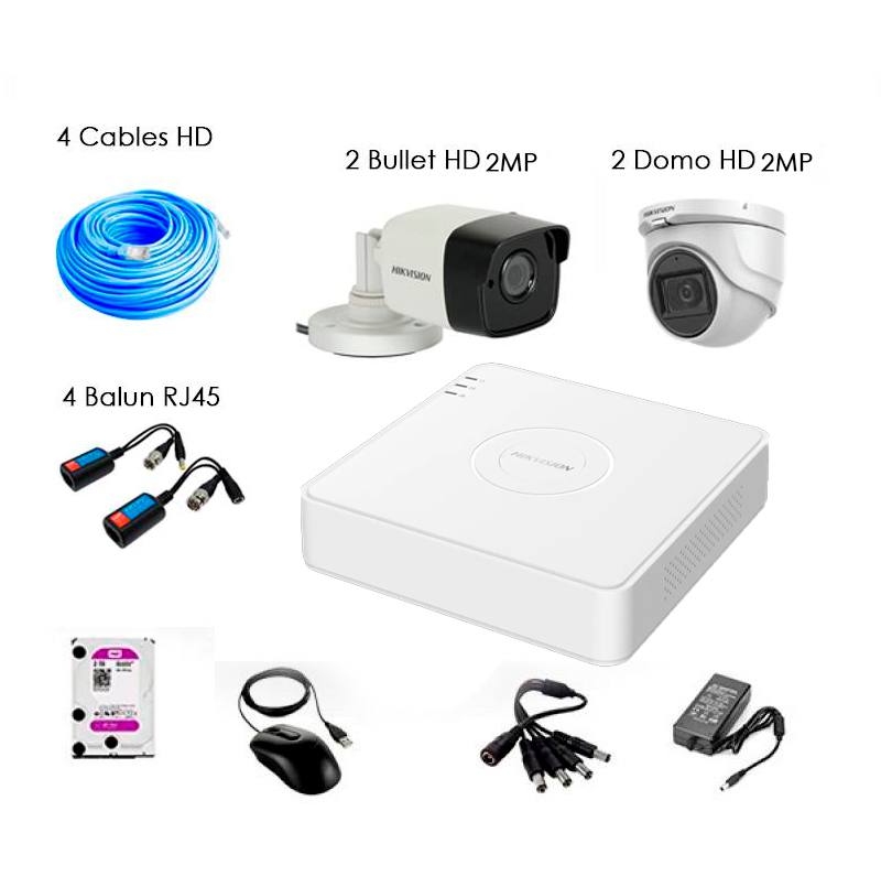 KIT De Camara Vigilancia Turbo-HD Hikvision 4CH 1080P Lite , 2MP, P2P
