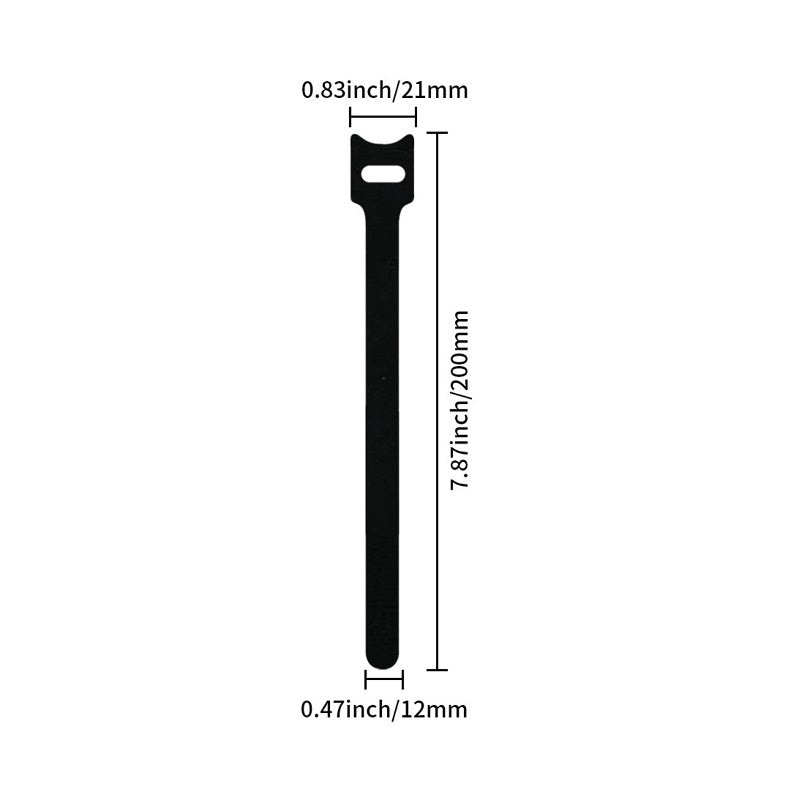Correa de velcro tipo T para organizar cables, 12 x 200mm, 1g, color negro