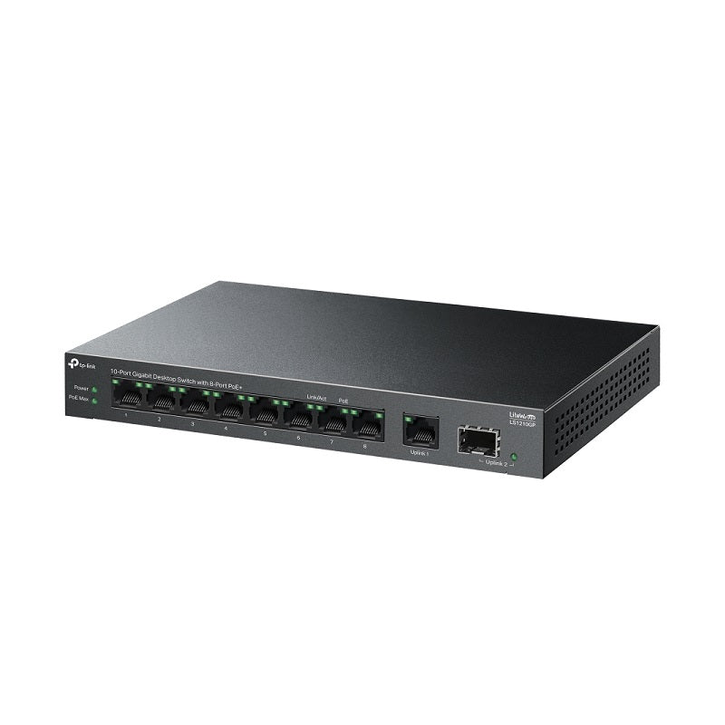 Switch TP-LINK LS1210GP de Sobremesa con 10 puertos 9x RJ45 a 10/100/1000Mbps Gigabit, 1x Gigabit SFP