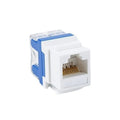 Jack RJ45 CAT6A T-VISION de 8 contactos a 180°, tipo Keystone, Blanco/Azul