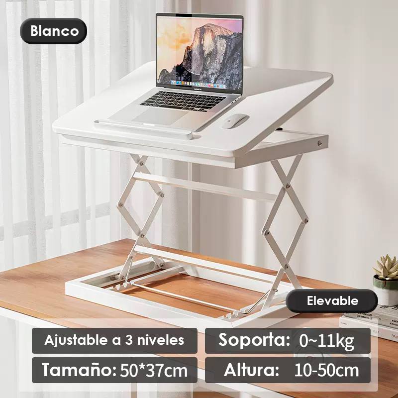 Mesita auxiliar Multifuncional Qinxiang A659, plegable y elevable, altura ajustables a 3 niveles, 50x37cm, color Blanco
