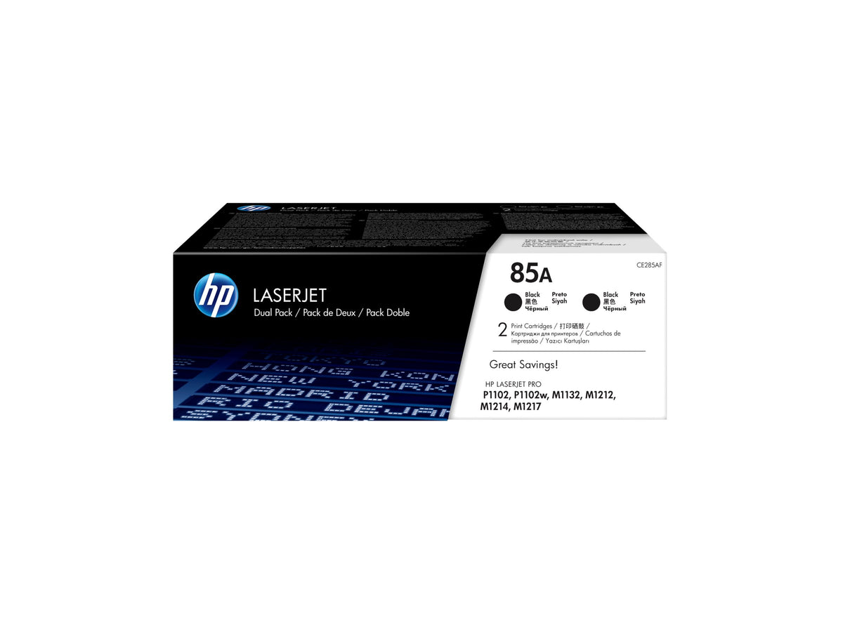 HP 85A - Paquete de 2 - negro - original - LaserJet - cartucho de tóner (CE285AD) - para LaserJet Pro M1132 MFP, M1212nf MFP, M1217nfw MFP, P1102, P1102s, P1102W, P1109, P1109W