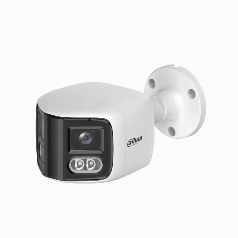 Cámara IP Bullet DAHUA WizSense, H.265 POE 2.8mm, 180°, 8MP, IR25M + LED 20M, Micrófono, IP67, Metal