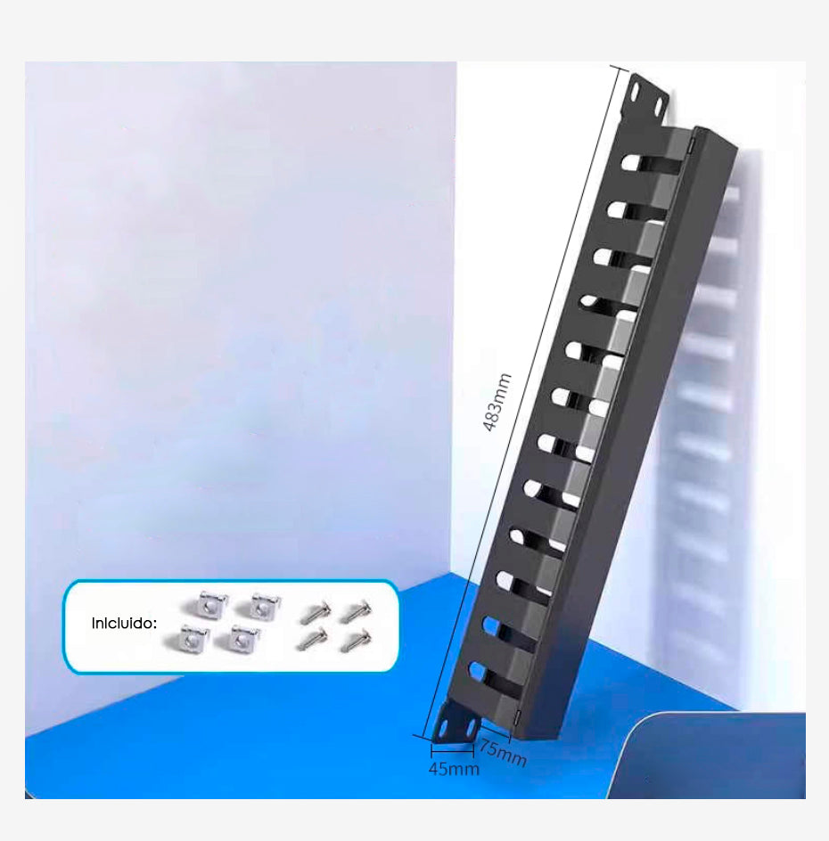 Organizador de cable T-Vision horizontal 1U, 19",  24 Puertos, 1.7mm de espesor