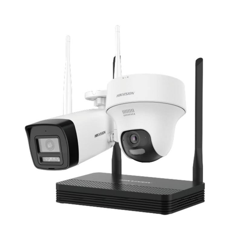 Kit de Cámaras Hikvision 4CH, Incluye 1x Bullet y 1x Domo 4MP, 1 Grabadora NVS Wi-Fi, soporta MSD Hasta 512GB, Incluye Fuente y Cable RJ45