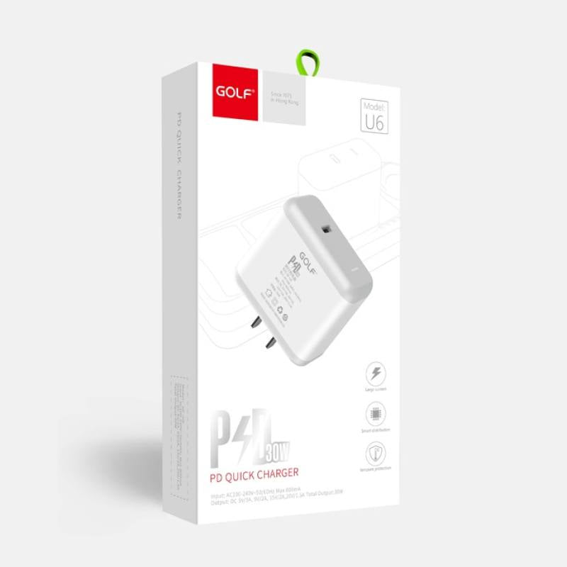 Cargador GOLF GF-U6 de pared USB tipo C con carga rápida (30W), Blanco
