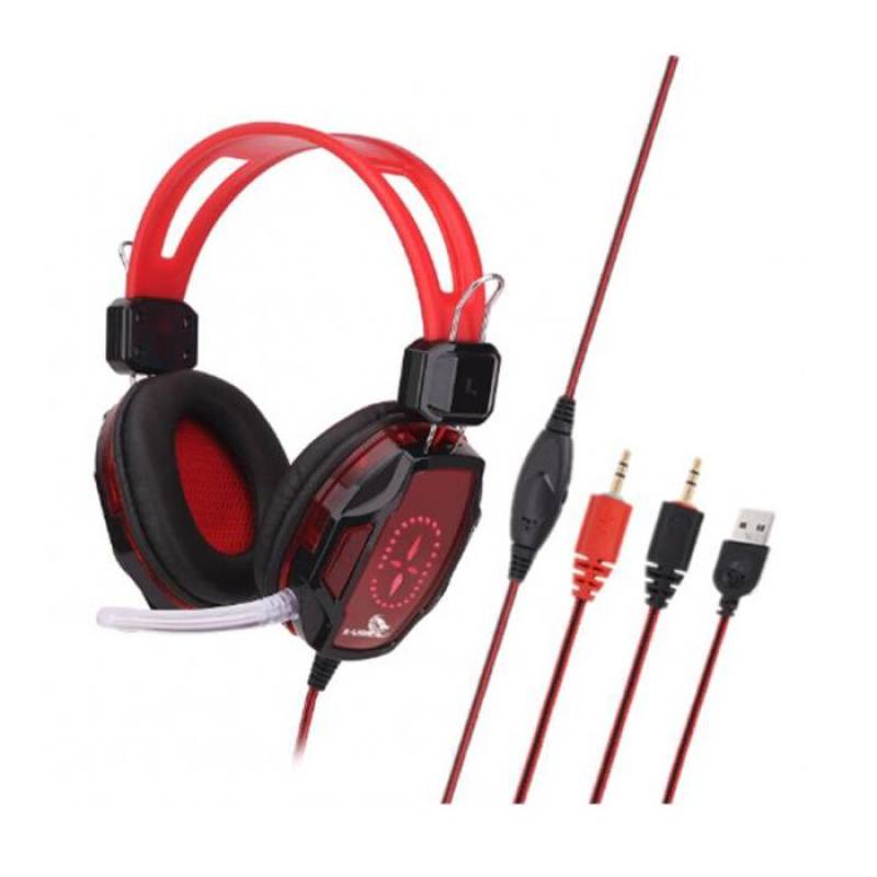 Headset Gaming X-LION HP-900, conexión 3.5mm + USB, Micrófono ajustable, color rojo con negro.