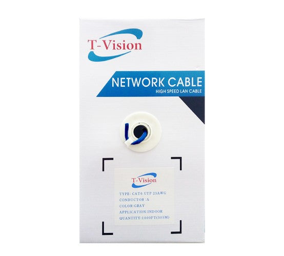 Caja de Cable UTP Cat6 T-VISION, 1000 Pies, Aleación, para interiores, Color Azul