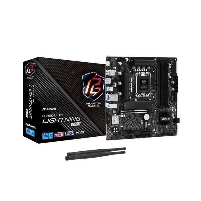 Tarjeta Madre Asrock B760M PG Lightning WiFi, LGA 1700, DDR5 7200MHz, PCIe 5.0, M.2, HDMI, DisplayPort, M-ATX