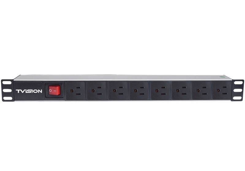 Regleta PDU T-VISION para Rack de 8 puertos hacia la derecha, con interruptor de encendido y apagado, Horizontal