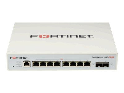 Fortinet FortiSwitch 108F-FPOE - Conmutador - Gestionado - 8 x 10/100/1000 (PoE+) + 2 x Gigabit SFP - flujo de aire lateral hacia atrás - sobremesa, montaje en rack - PoE+ (130 W)
