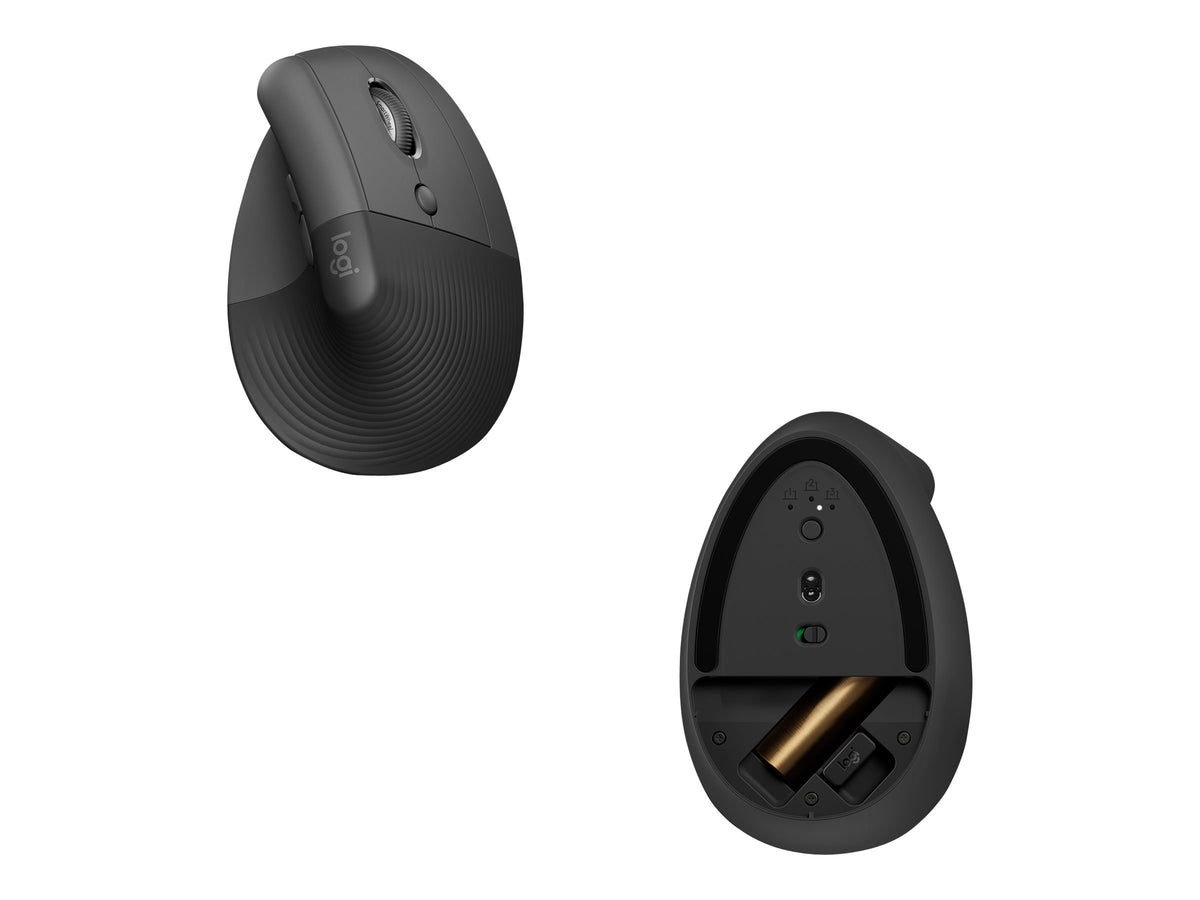 Logitech Lift Vertical Ergonomic Mouse - Ratón vertical - ergonómico - 6 botones - inalámbrico - 2.4 GHz, Bluetooth - receptor de USB Logitech Logi Bolt - grafito