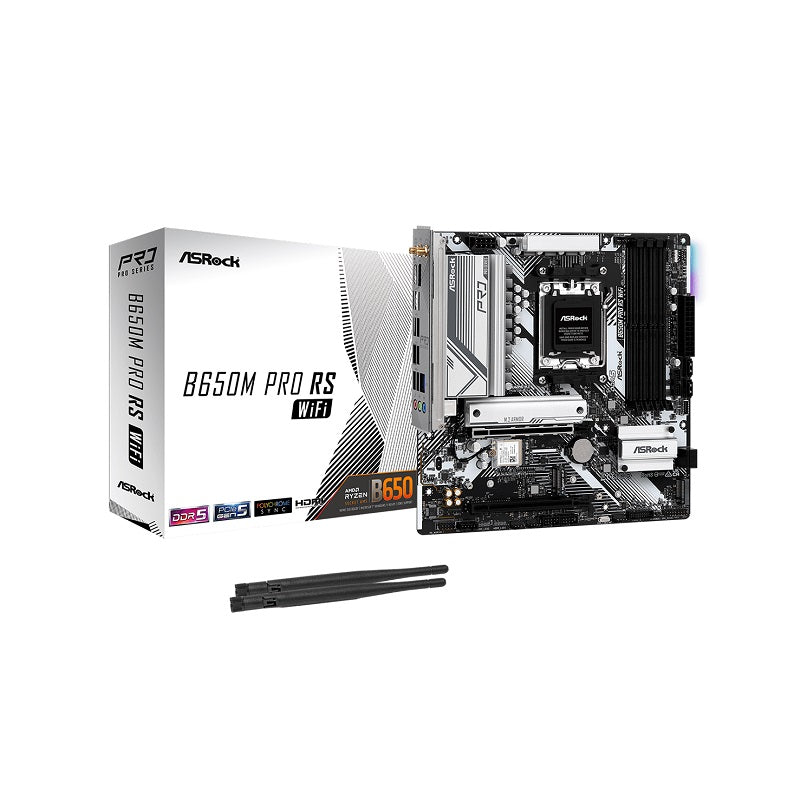 Tarjeta Madre ASROCK B650M Pro RS WiFi, AMD AM5 Series 9000, DDR5 7200, M.2, HDMI, DisplayPort, Wi-Fi 6E, Micro ATX