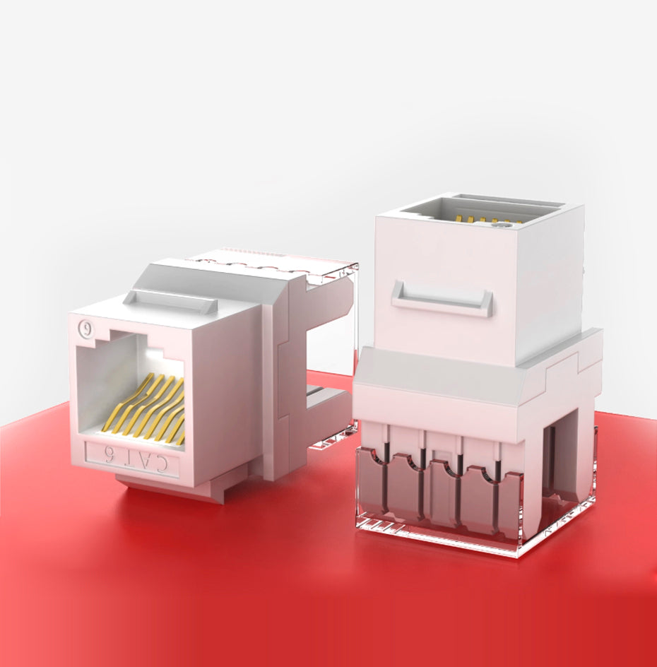 Jack RJ45 CAT6 T-VISION de 8 contactos a 180°, tipo Keystone, Blanco