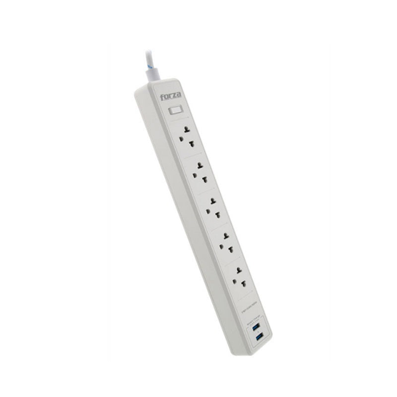Regleta con regulador de Voltaje FORZA FSP-512USBW, 5 tomacorrientes, 2 puertos USB, 110V-220V, 1200 Joules