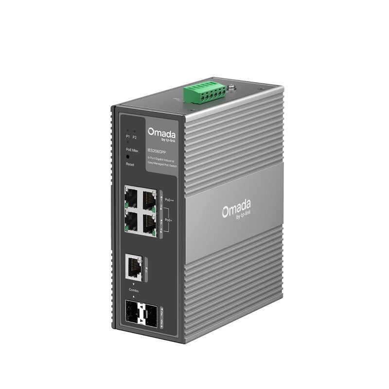 Switch Industrial TP-LINK IES206GPP Omada con 6 Puertos Gigabit, 3 Puertos PoE+ y 1 Puerto PoE++