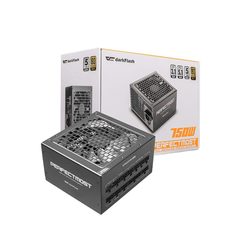 Fuente de poder DarkFlash PMT750, 750W, 80+ Gold, ATX 3.1 y PCIe 5.1, Full Modular, Negro