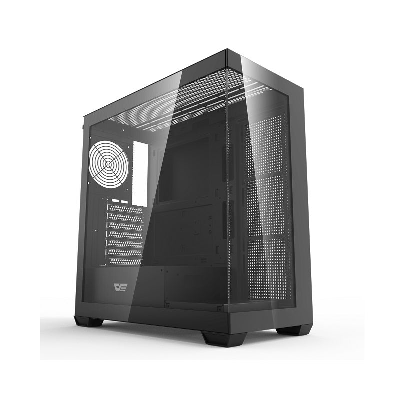Gabinete Gaming DarkFlash DS900, ATX Mid Tower, Panel frontal y lateral de vidrio templado, no incluye abanicos, Color Negro