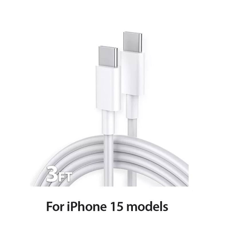 Cable USB Tipo C, carga rápida OEM, compatible con iPhone 15/15 Pro/15 Pro Max/15 Plus, 1 Metros / 3 Pies, Blanco