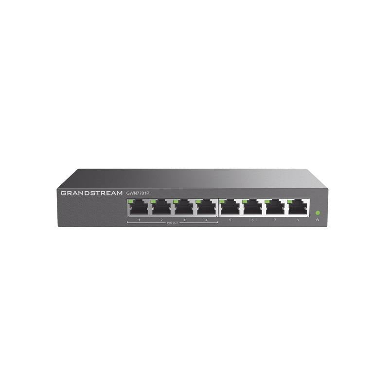 Switch GrandStream GWN7701P de 8 puertos Gigabit 10/100/1000Mbps, 4 puertos PoE+, No Administrable