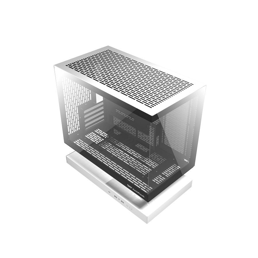 Gabinete Gaming DarkFlash FLOATRON F1, Micro ATX, Panel lateral y frontal de vidrio templado, Color Blanco/Negro