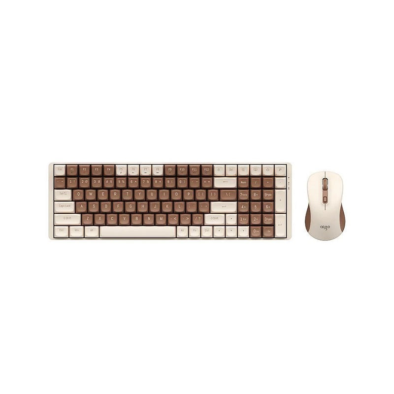 Combo Teclado Mecánico y ratón AIGO CK100, Conexión inalámbrica 2,4 GHz, Switch Rojo, Inglés, Chocolate (DarkFlash)