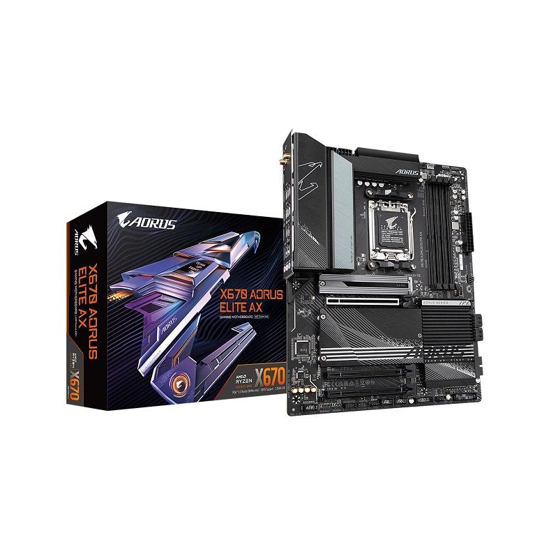 Tarjeta Madre GIGABYTE X670 AORUS ELITE AX, AMD 7000S AM5, DDR5 5200, SATA 6Gb/s, M.2, HDMI, USB, RJ45, Wi-Fi 6E, ATX