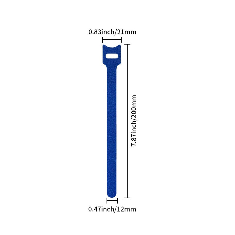 Correa de velcro tipo T para organizar cables, 12 x 200mm, 1g, color azul