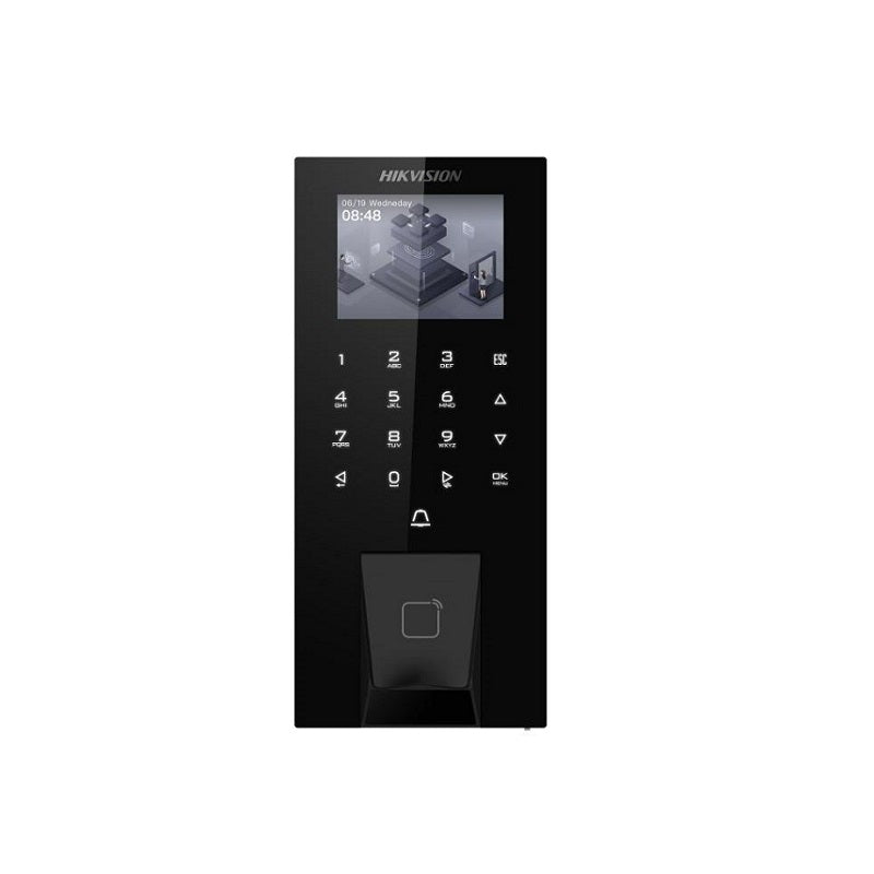 Control de acceso HIKVISION Value LCD de 2,4", huella, tarjeta EM y PIN, POE, Wi-Fi, IP65