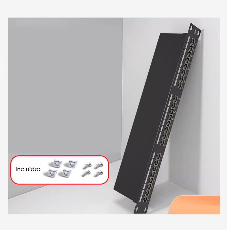 Patch Panel T-VISION Cat6 24 Puertos Blindado, 100% Cobre Pass Fluke, incluye tornillos.