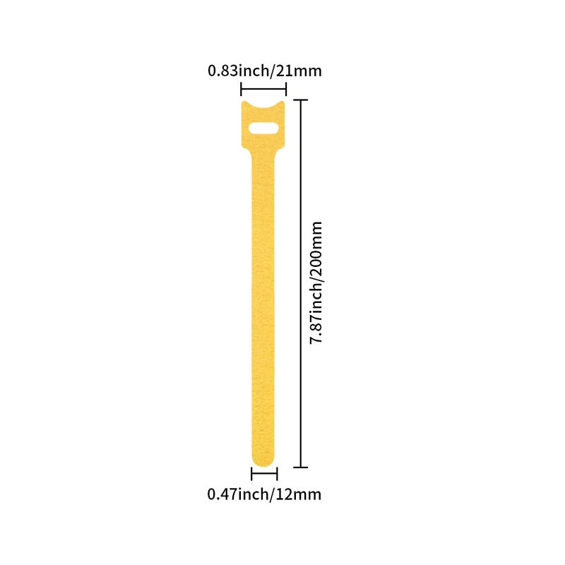 Correa de velcro tipo T para organizar cables, 12 x 200mm, 1g, color amarillo