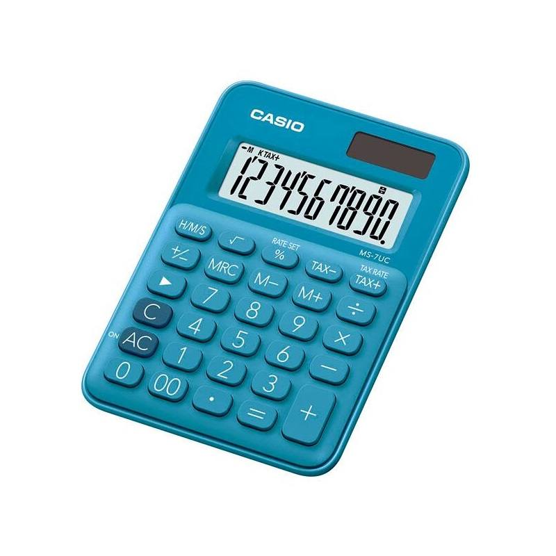 Calculadora CASIO de Mesa compacta  de 10 Digitos, TAX para calculo de impuestos, Azul