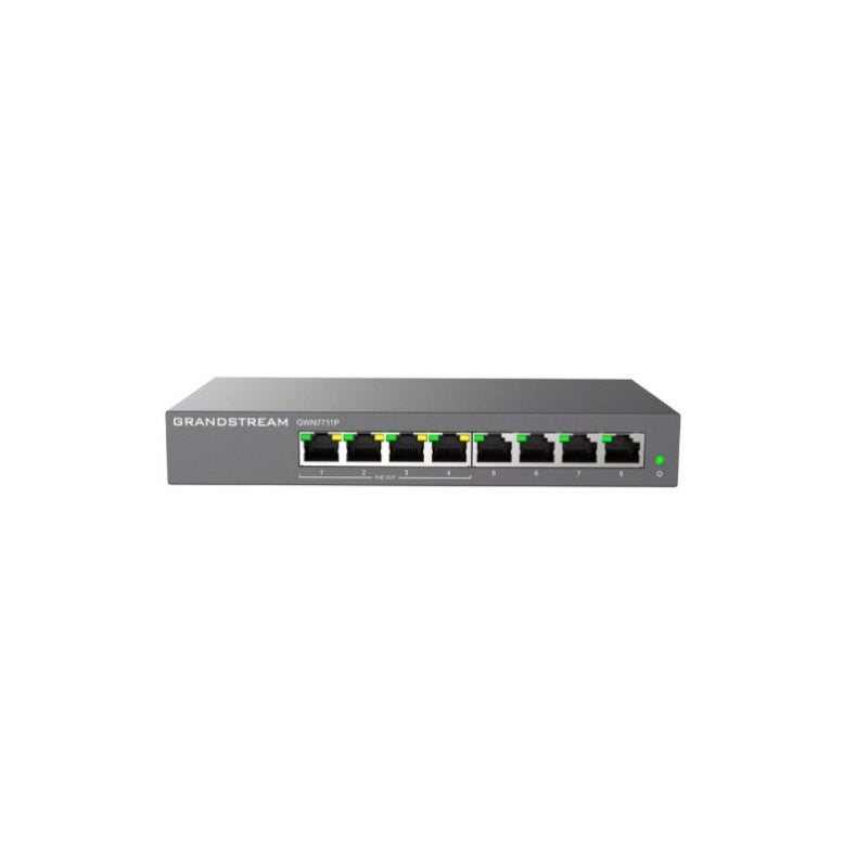 Switch GrandStream GWN7711P capa 2 Lite de 8 puertos Gigabit Ethernet. 4 puertos PoE+, Administrable, 60W