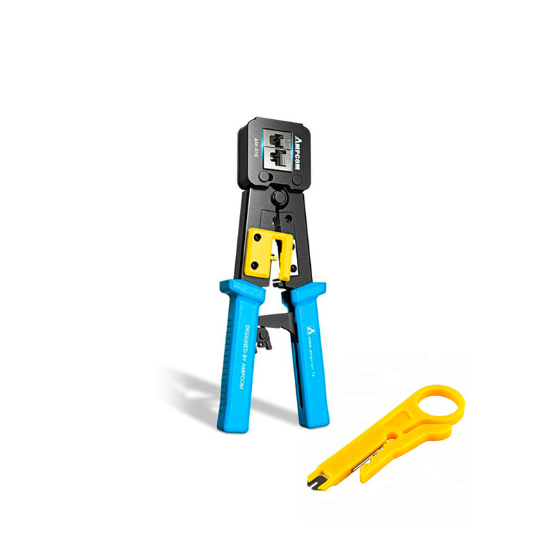 Pinza para armar cables de red T-VISION TXK-376M (AM376/AM688), CAT5, CAT5E y CAT6 para RJ45, RJ12, RJ11, 8P y 6P (crimpadora) Azul