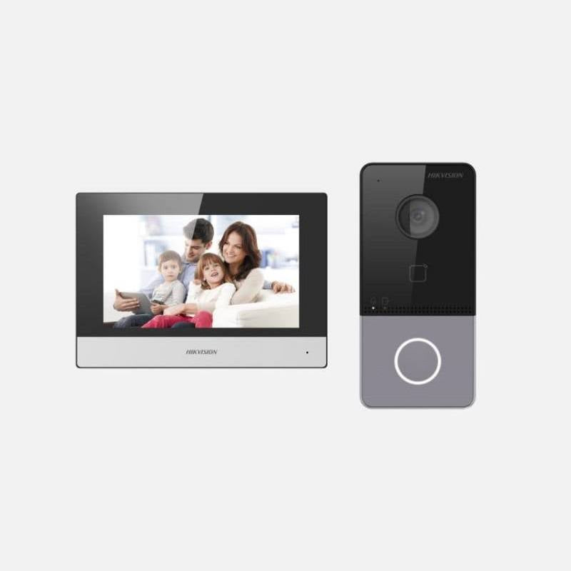 Kit Intercom IP Hikvision KIS603-P, Pantalla 7" Táctil, cámara 2MP, 32MB/256MB, Lector de Tarjeta msd, App, IP65