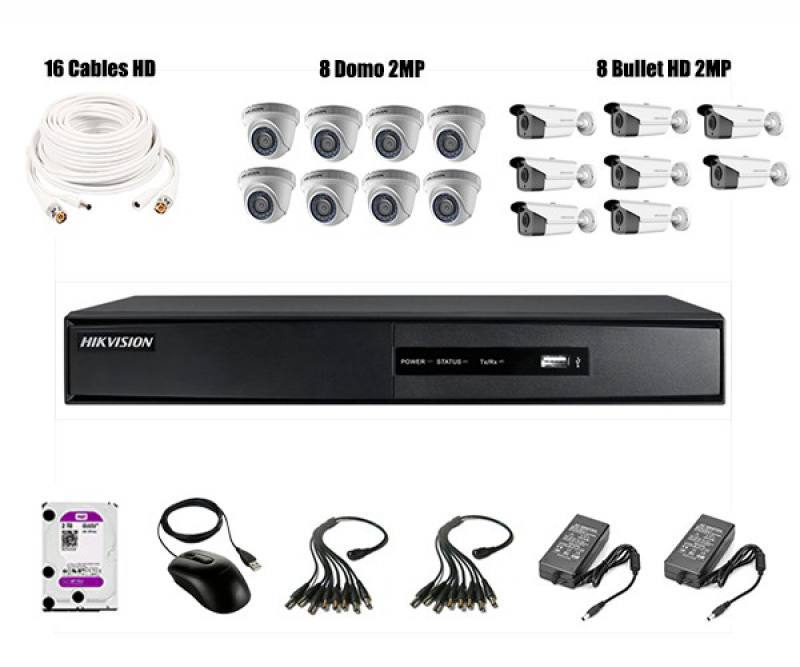 KIT De Camara Vigilancia Turbo-HD Hikvision 16CH 1080P, 2MP, 2TB, P2P