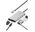Adaptador Multiple DOCK 9591B, 8 En 1, USB Tipo C A USB 3.0 X2, SD Card Reader, HDMI, VGA, Jack 3.5, Gigabit Lan, Type-C