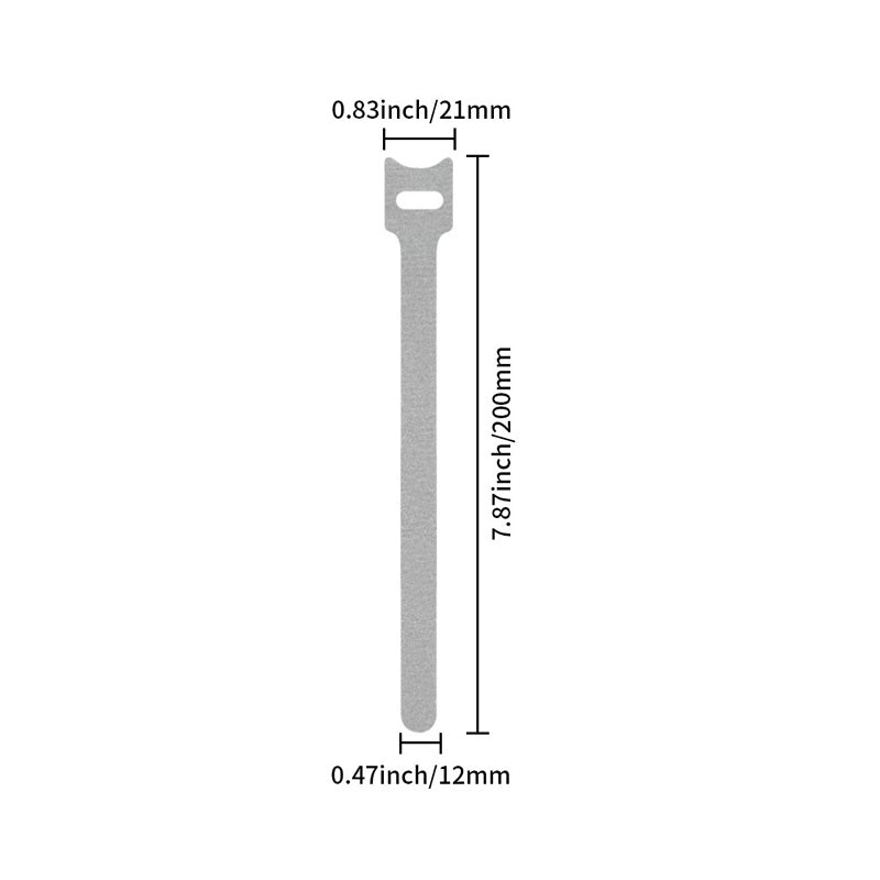 Correa de velcro tipo T para organizar cables, 12 x 200mm, 1g, color gris