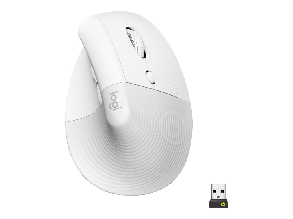 Logitech Lift Vertical Ergonomic Mouse - Ratón vertical - ergonómico - 6 botones - inalámbrico - 2.4 GHz, Bluetooth - receptor de USB Logitech Logi Bolt - blanco hueso