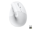 Logitech Lift Vertical Ergonomic Mouse - Ratón vertical - ergonómico - 6 botones - inalámbrico - 2.4 GHz, Bluetooth - receptor de USB Logitech Logi Bolt - blanco hueso