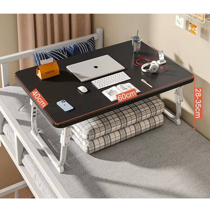 Mesita auxiliar Multifuncional Qinxiang, plegable, 3 alturas ajustables, 60cm, color Negro/Madera