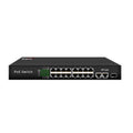 Switch T-VISION 16GE-2GE de 18 puertos, 16 puertos POE 10/100/1000M + 2 puertos 1000M Gigabit UpLink + 1 SFP, 200W, Rack