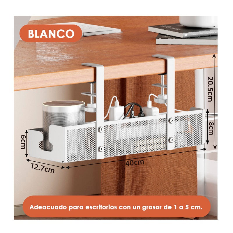 Organizador de cables de escritorio, Malla, 40CM, Blanco