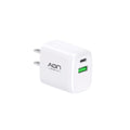 Cargador de Pared AON CR-1006, USB-C (PD 20W) + USB (18W), Blanco